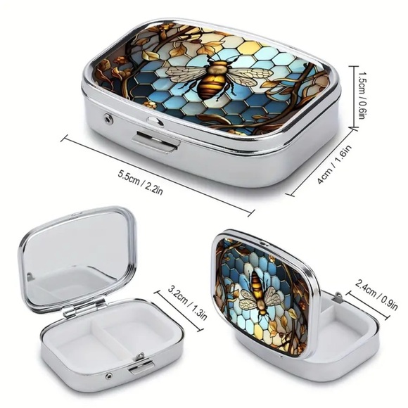 🐰 Honeycomb Bee Multi-Use Pill Box Mirror Container - Picture 2 of 7